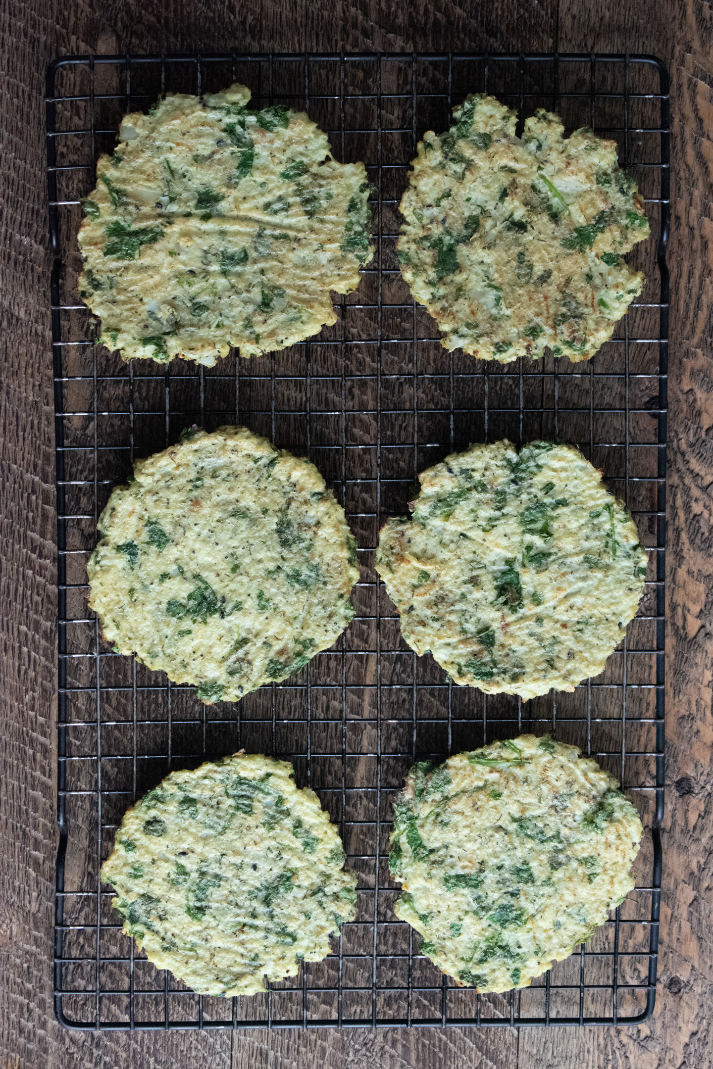 cauliflower egg wraps cooling on a cooling rack