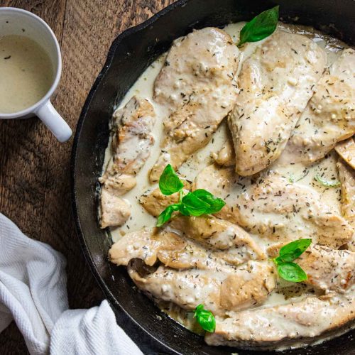 creamy chicken dijon over cauliflower mash