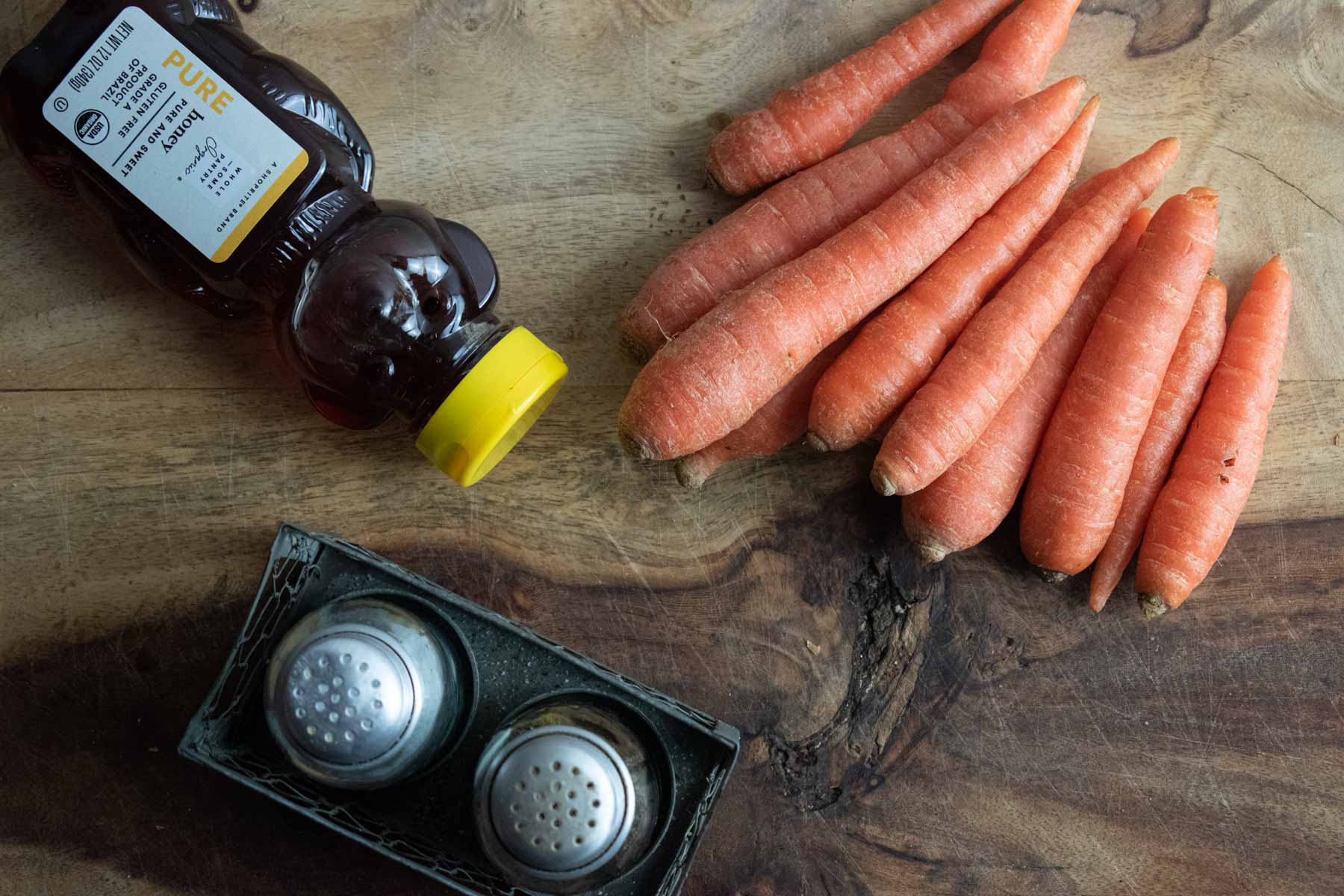 ingredients for honey glazed carrots as a side for homemade baked chicken nuggets
