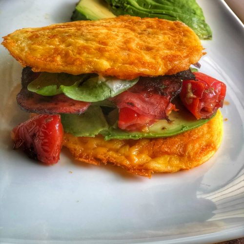 close up of a healthy blt on a white plate