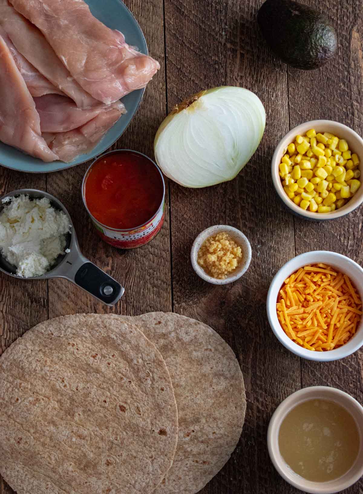 ingredients for the slow cooker healthy chicken tortilla soup