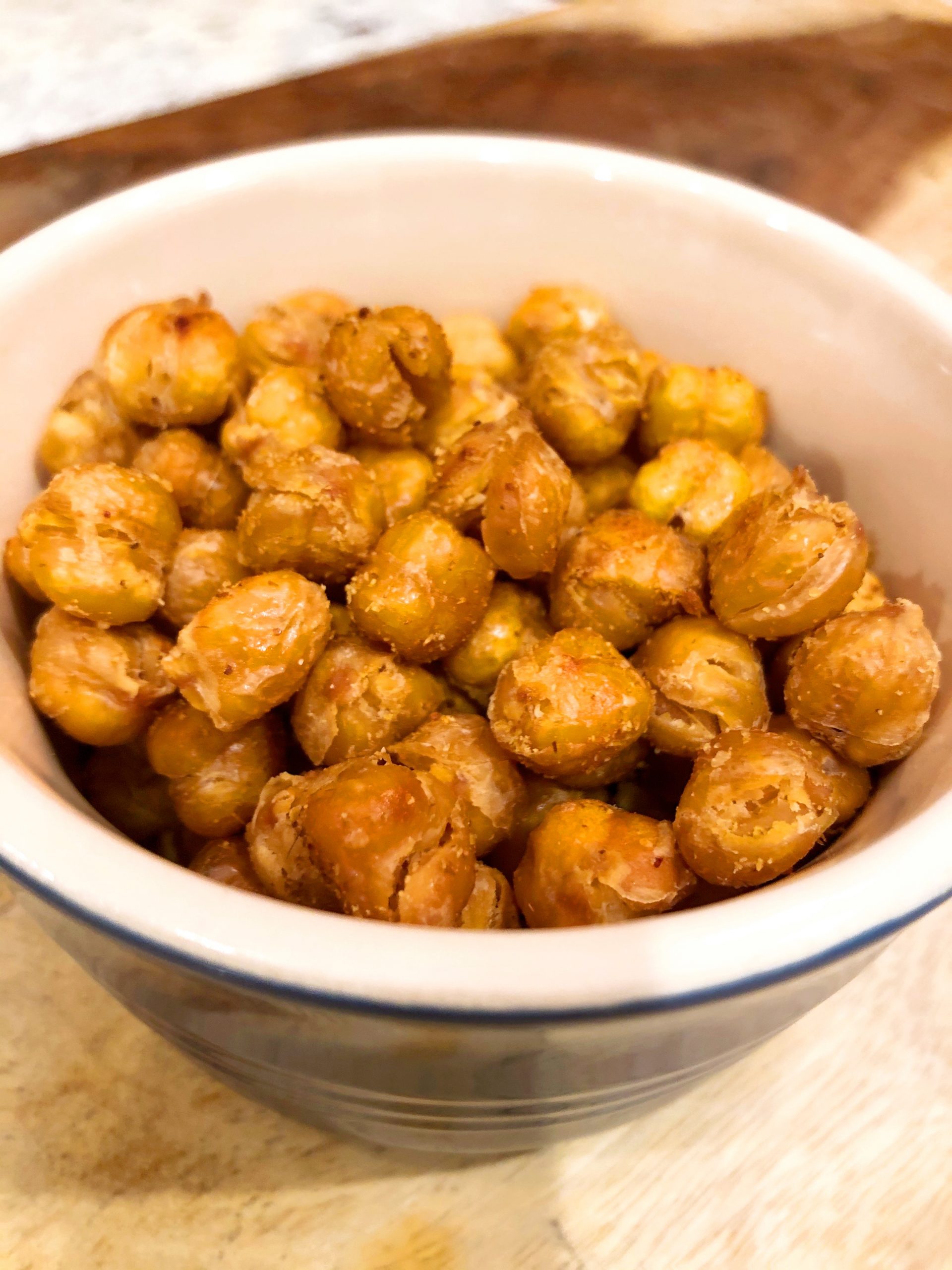 a close up of roasted chickpeas