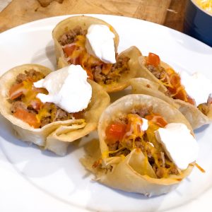 ground turkey taco cupcakes on a white plate