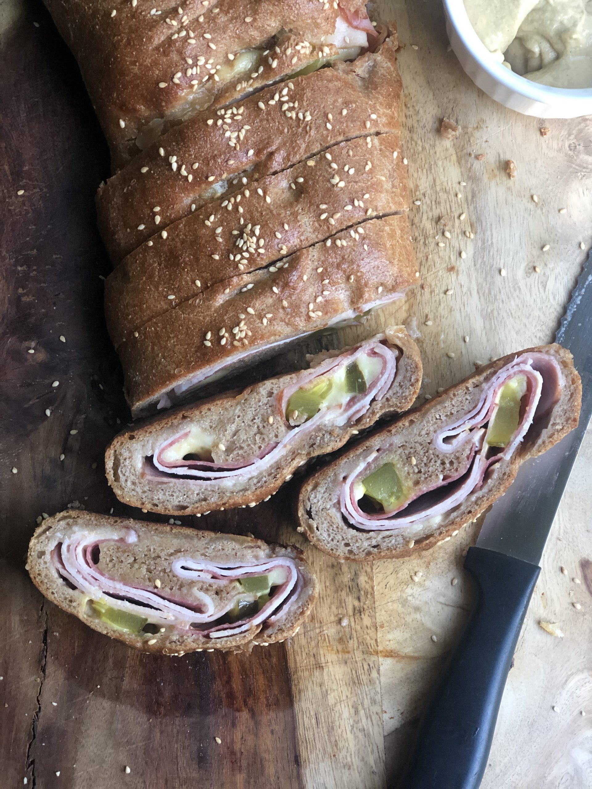 healthy cuban stromboli on a wooden board