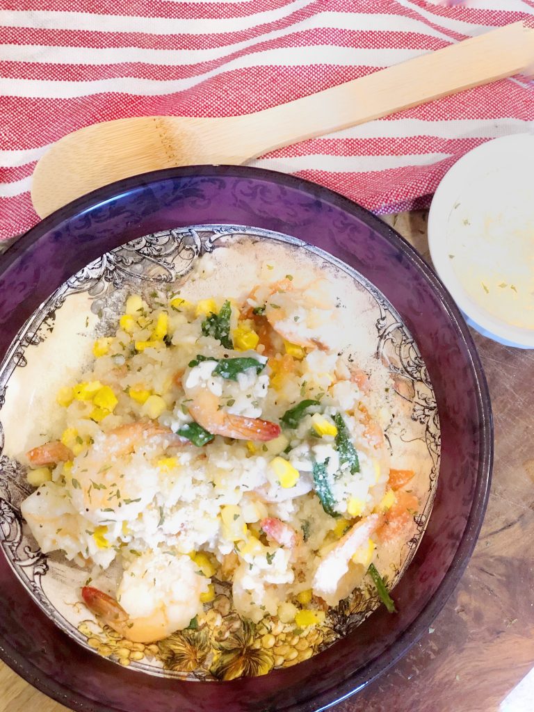 Sweet Corn Risotto with Sauteed Shrimp