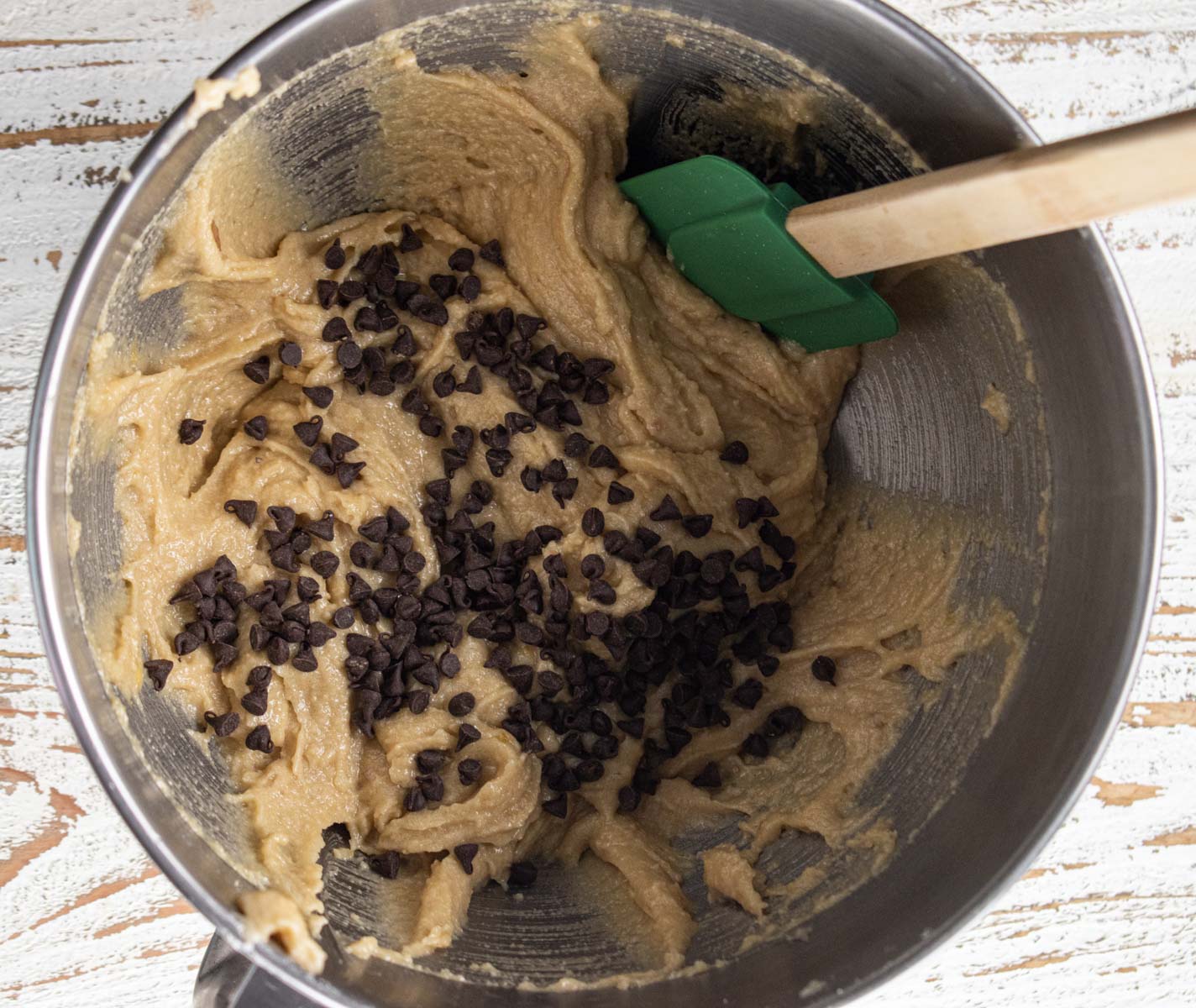 folding in the chocolate chips with a rubber spatula