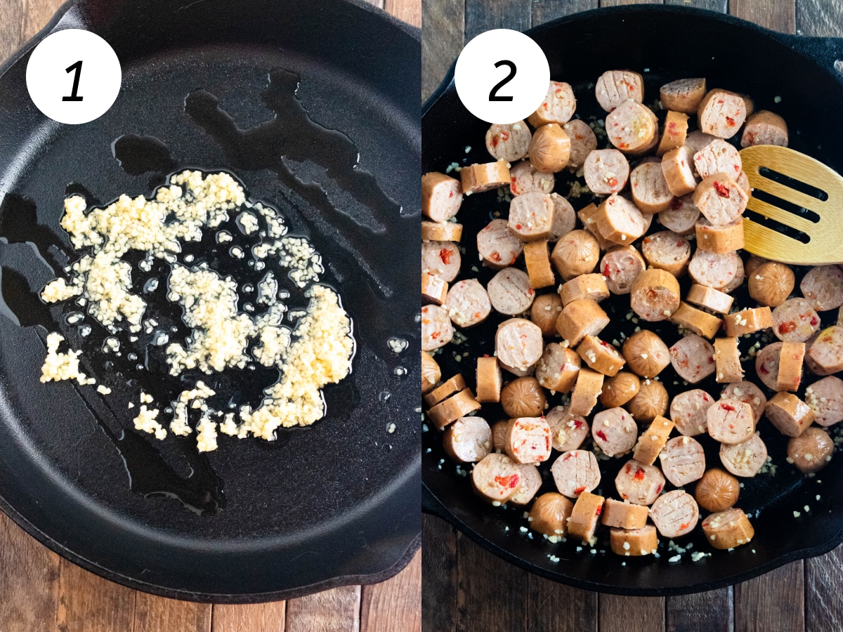 Steps one and two of the cooking process to make this recipe.