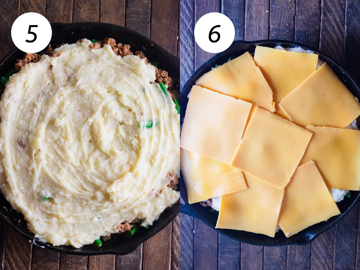 Steps 5 and 6 of the cooking process to make this meal.