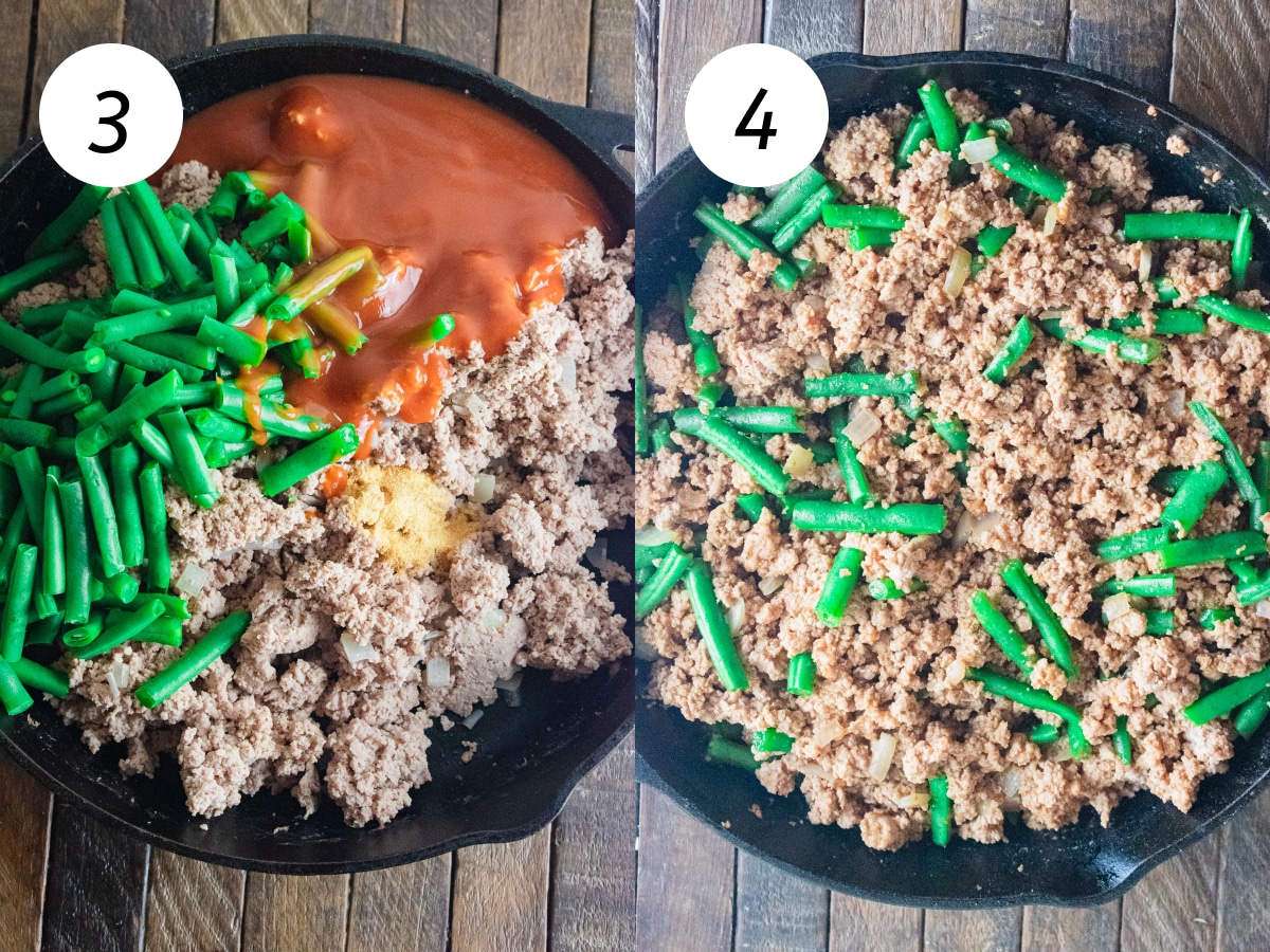 Steps 3 and 4 of the cooking process to make this meal.