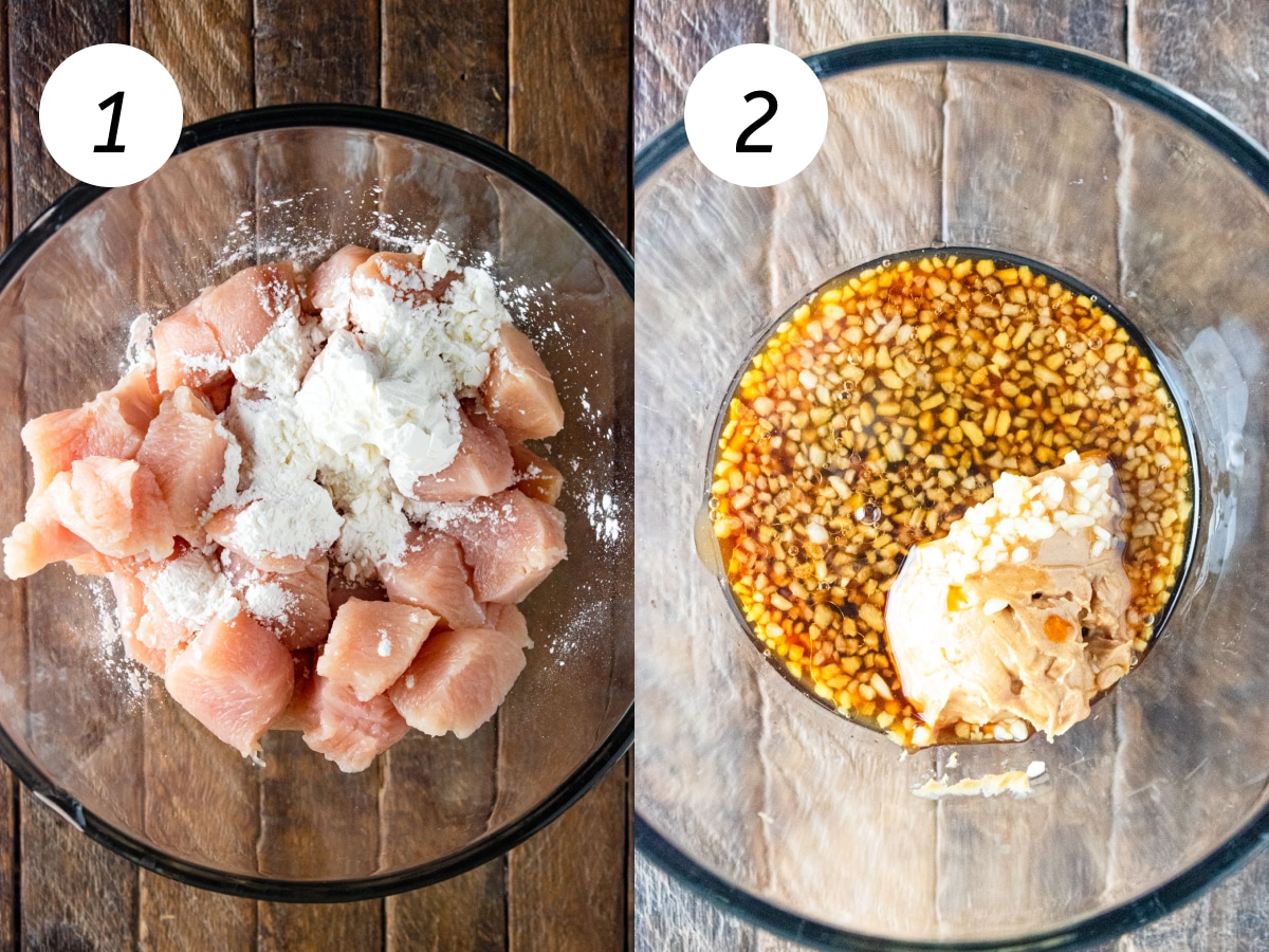 Steps one and two of the cooking process to make this recipe.