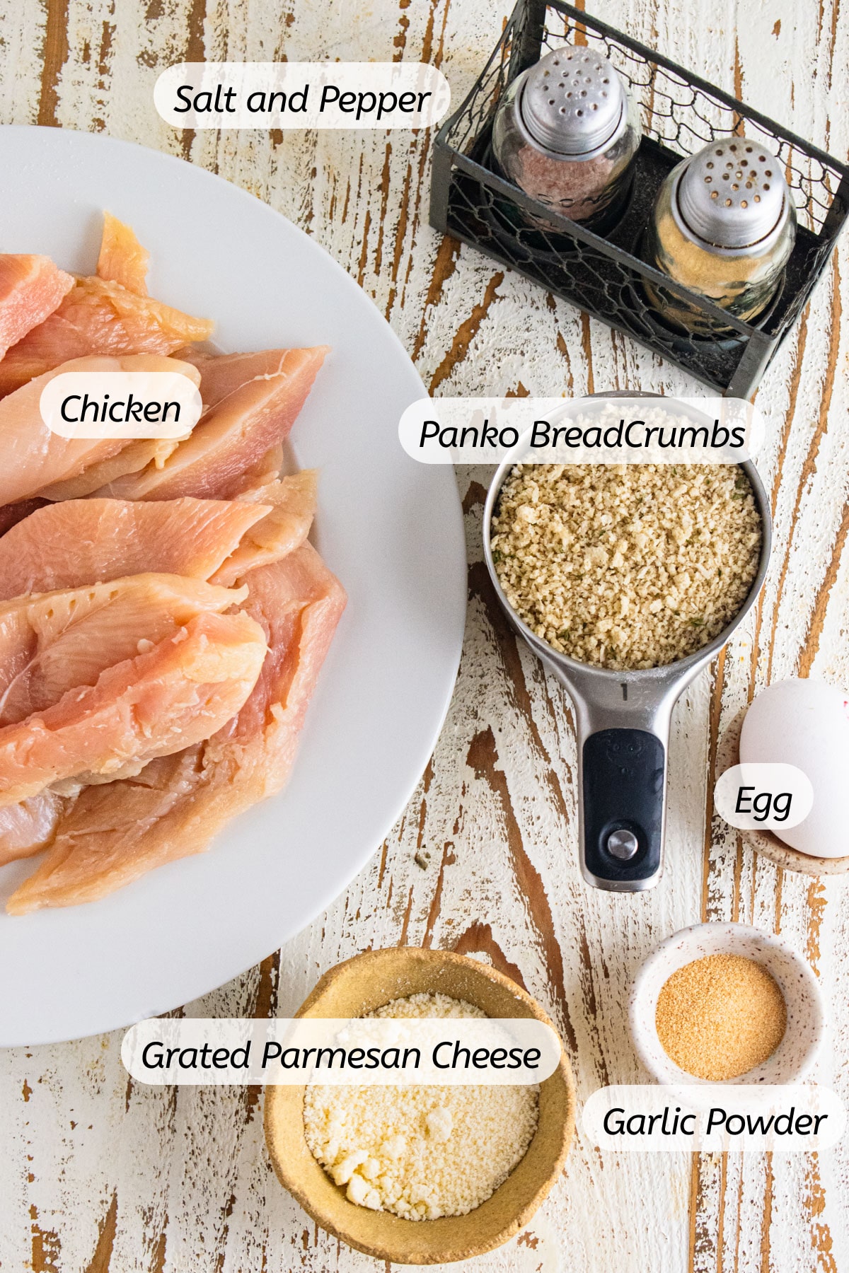 A birds-eye view of the ingredients needed to make this recipe with labels included.
