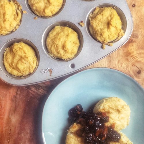 cauliflower muffins with a side of cranberry marmalade sauce