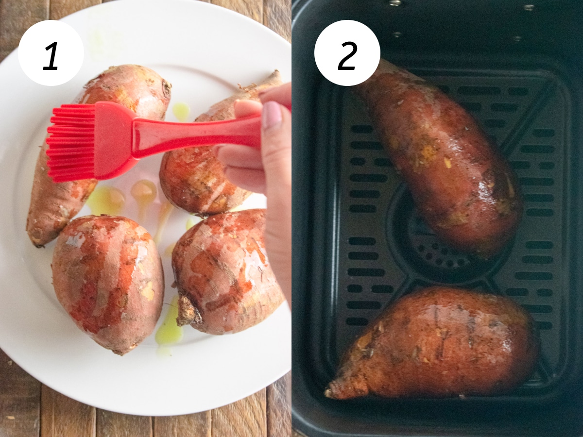 Steps one and two of the cooking process to make this recipe.