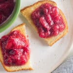 Strawberry compote on crispy toast.