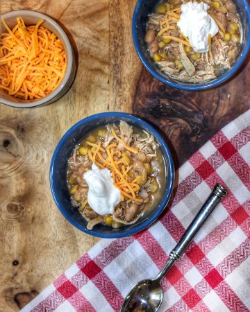 birds eye view of healthy white bean chicken chili