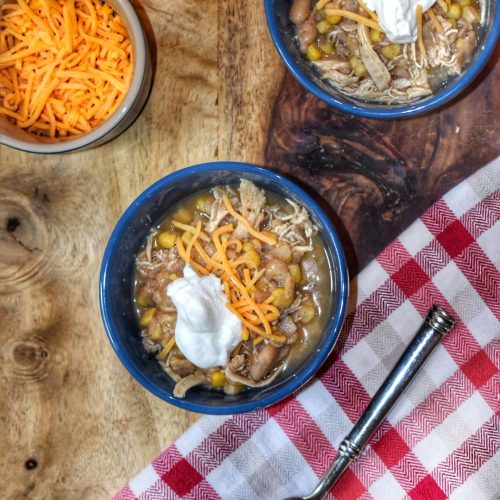 birds eye view of healthy white bean chicken chili