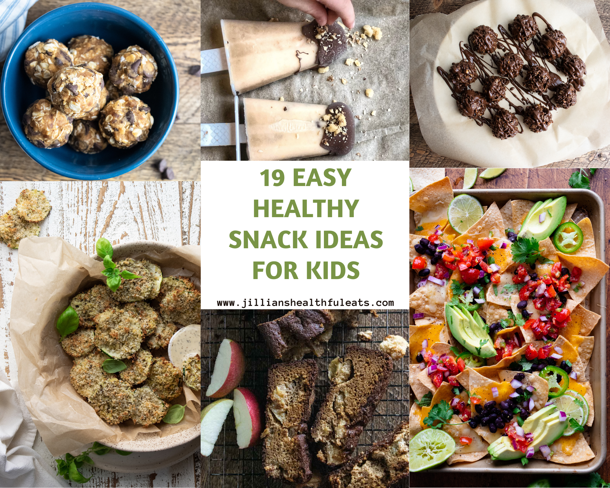 a collage of healthy snack ideas for kids