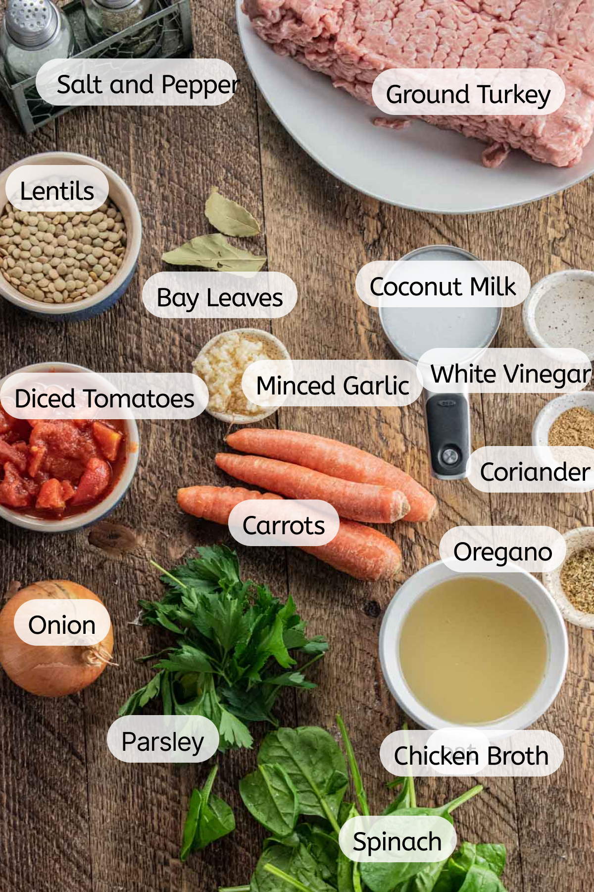 ingredients labeled for this lentil soup recipe