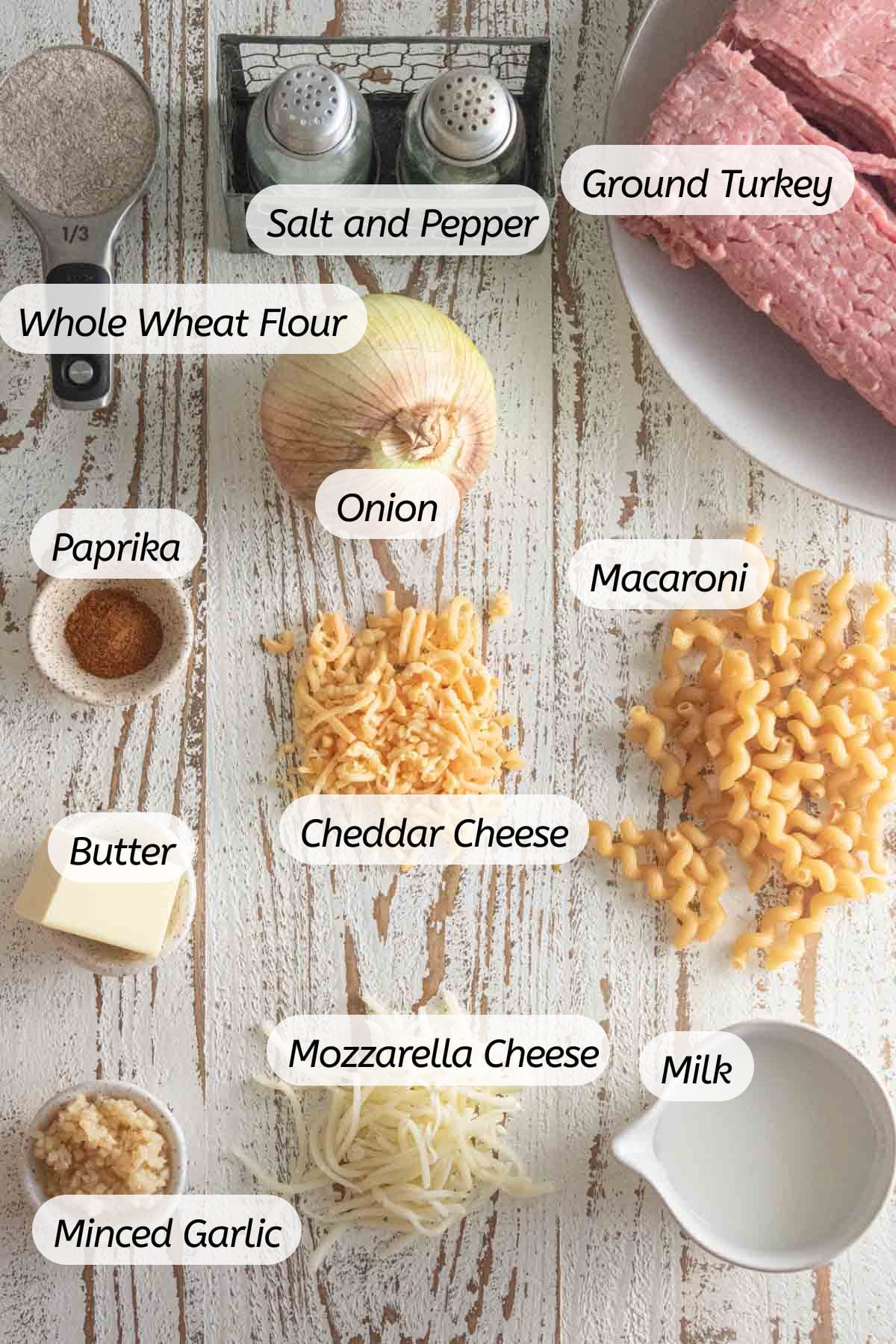 all of the ingredients you will need to make this mac and cheese dish with labels included