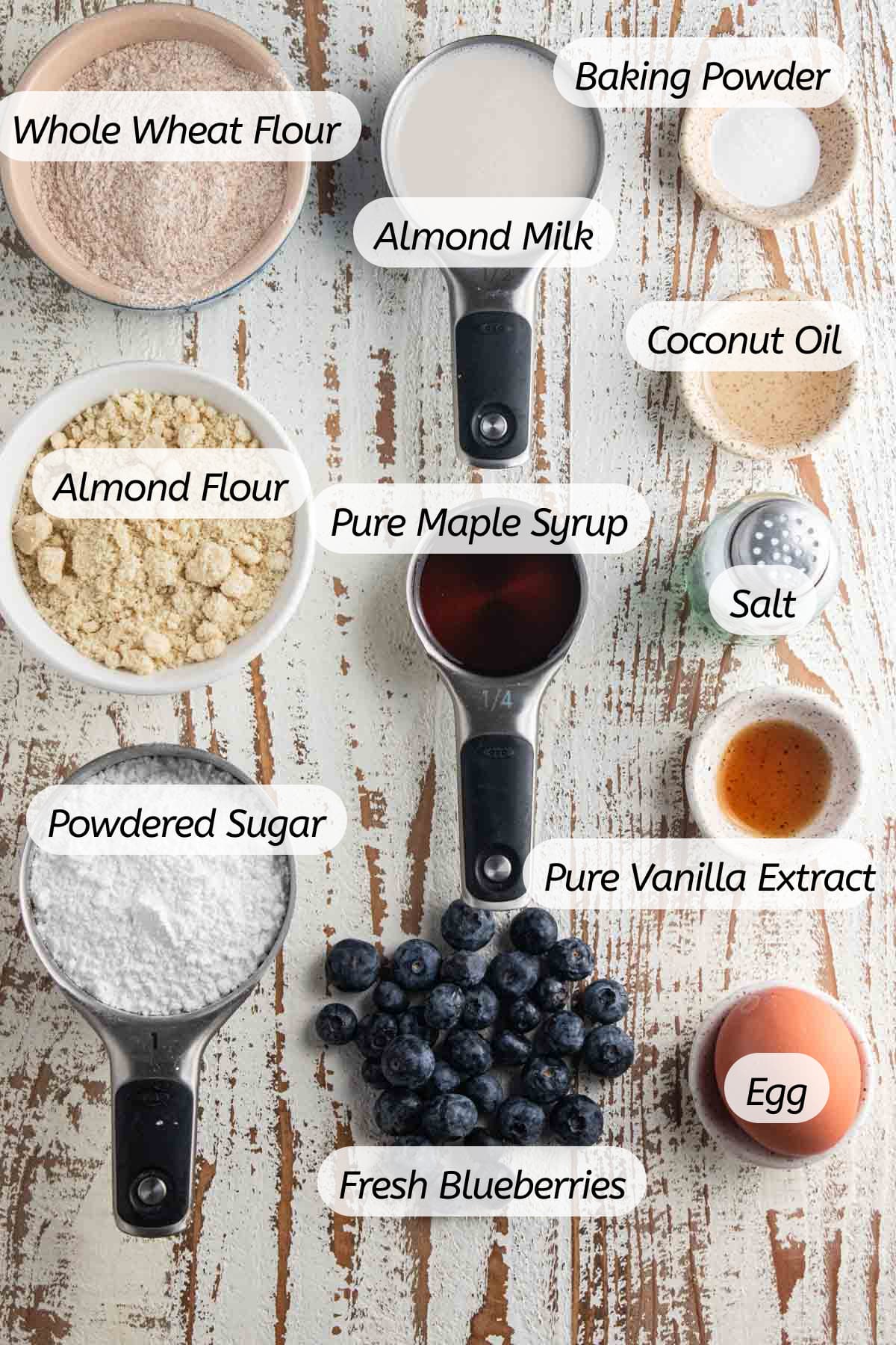 A birds-eye view of all the ingredients you will need to make this recipe with labels included.