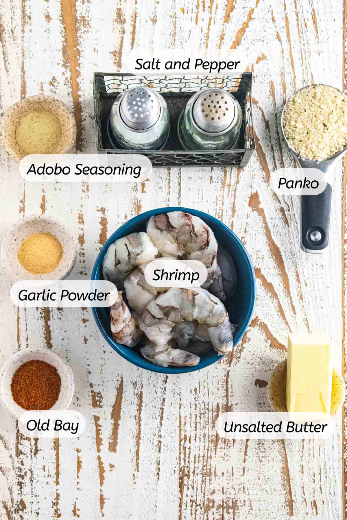 A birds-eye view of all the ingredients needed to make this meal with labels included.