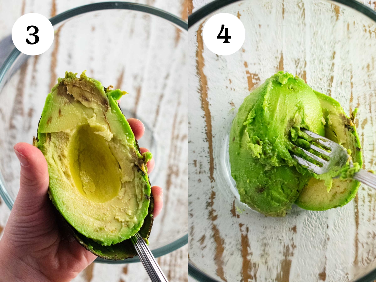 Steps 3 of 4 of how to slice an avocado.
