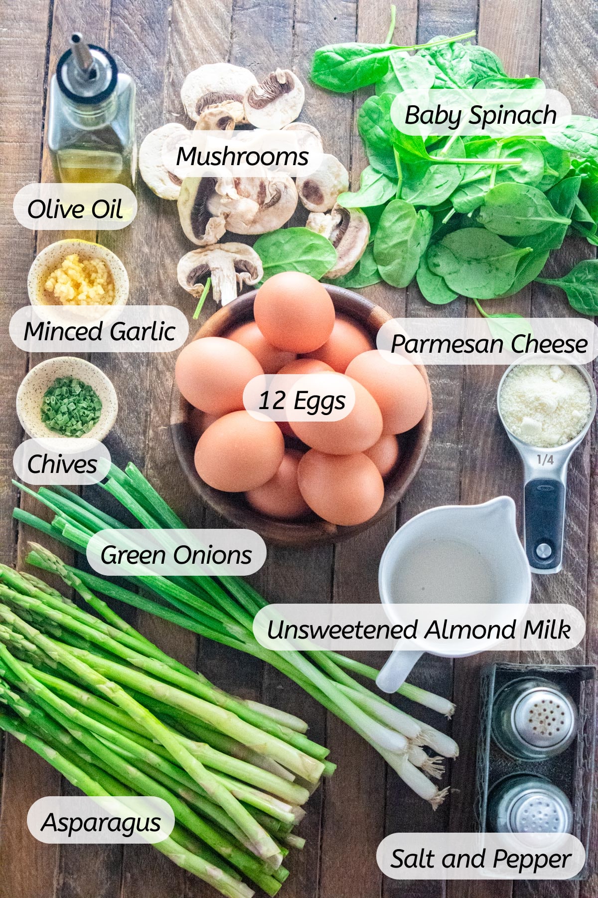 A display of all the ingredients you will need to make this recipe with labels included. 